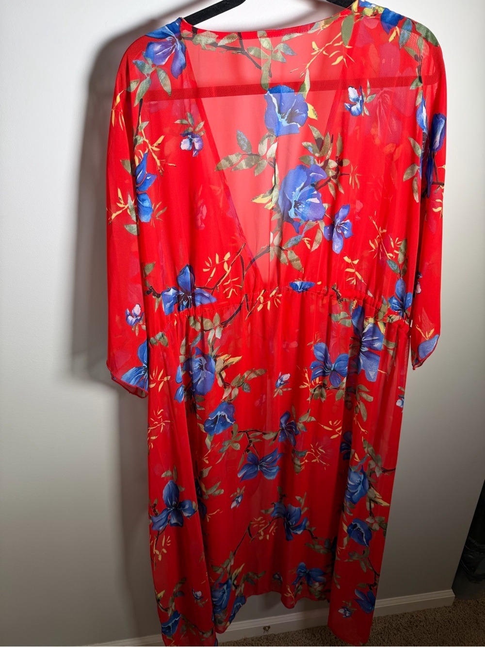 Emerald Red Floral Kimono 2x - Picture 9 of 11